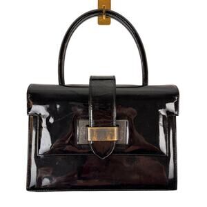 VINTAGE Susan Gail Original Handbag Black Patent Leather Pockets Top Handle Bag